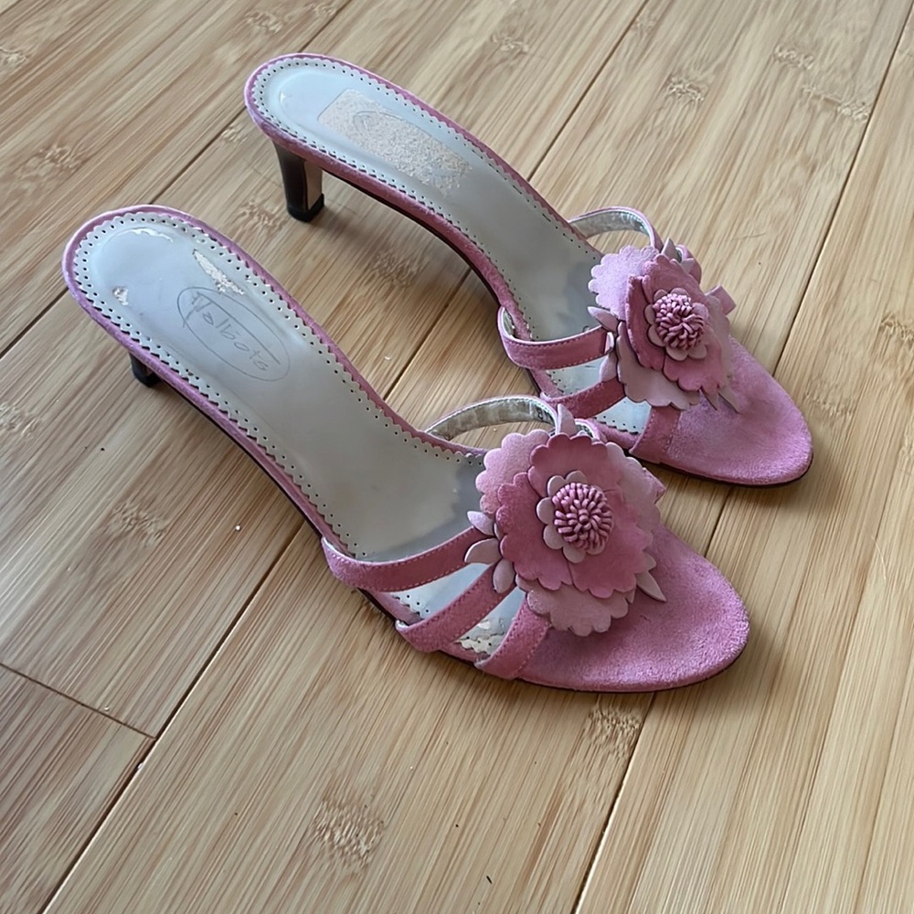 Talbots pink flower kitten heel sandal leather size 8